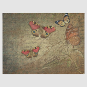 Butterflies Frolicking on Old Script Tissue Paper