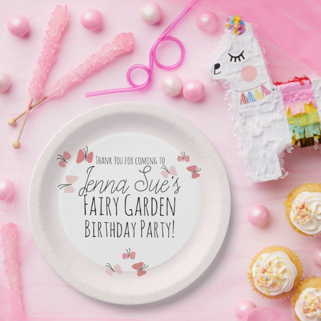 Butterflies Garden Birthday Pink     Paper Plate (Party)