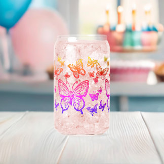 Butterflies Gift for Her, Rainbow, Colourful Can Glass
