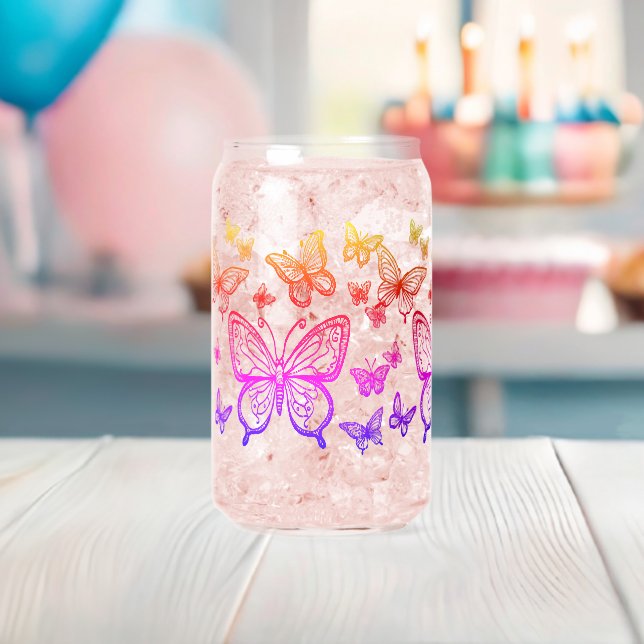 Butterflies Gift for Her, Rainbow, Colourful Can Glass (Insitu (Baby Shower))