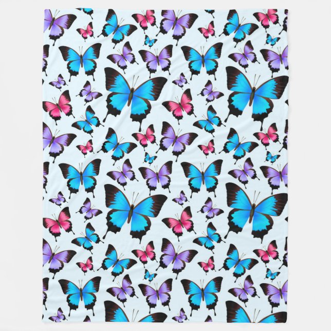 Butterflies Girly Teal Large Fleece Blanket (Front)
