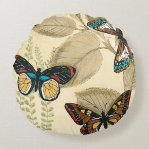 Butterflies Gliding Over Leaves Round Pillow