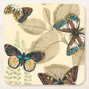 Butterflies Gliding Over Leaves Square Paper Coaster