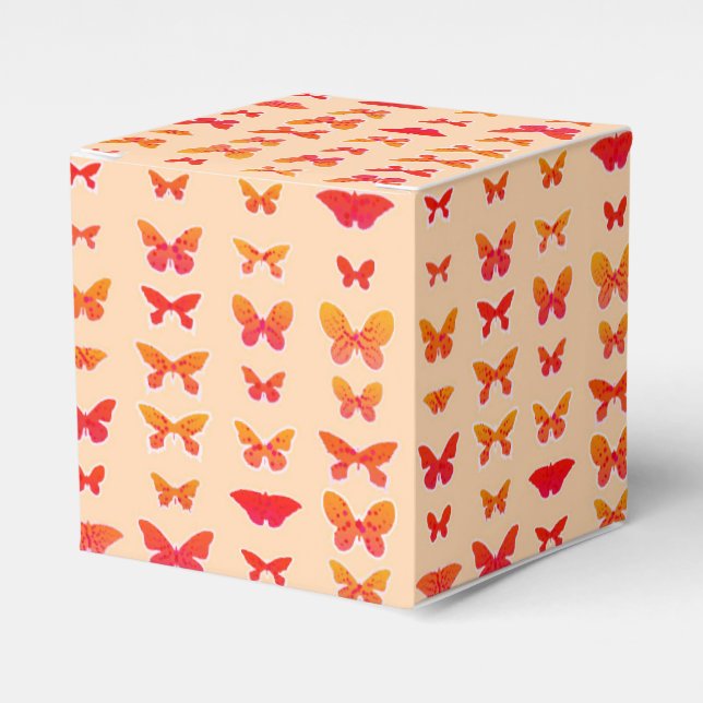 Butterflies, gold, coral pink, soft orange favor box (Front Side)