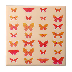 Butterflies, gold, coral pink, soft orange tile