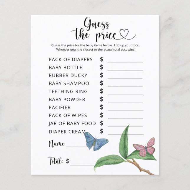 Butterflies - Guess the price! Game (Front)