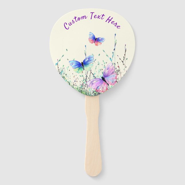 Butterflies Hand Fan with Custom Text (Front)