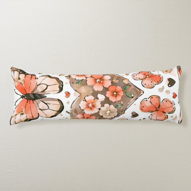 Butterflies, Hearts and Flowers Body Pillow (Front)