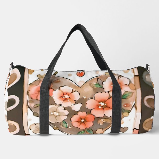 Butterflies, Hearts and Flowers Duffle Bag (Front)