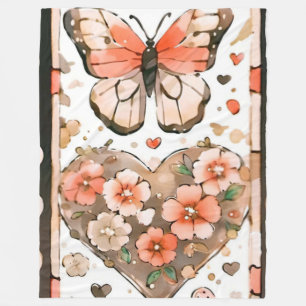 Butterflies, Hearts and Flowers Fleece Blanket