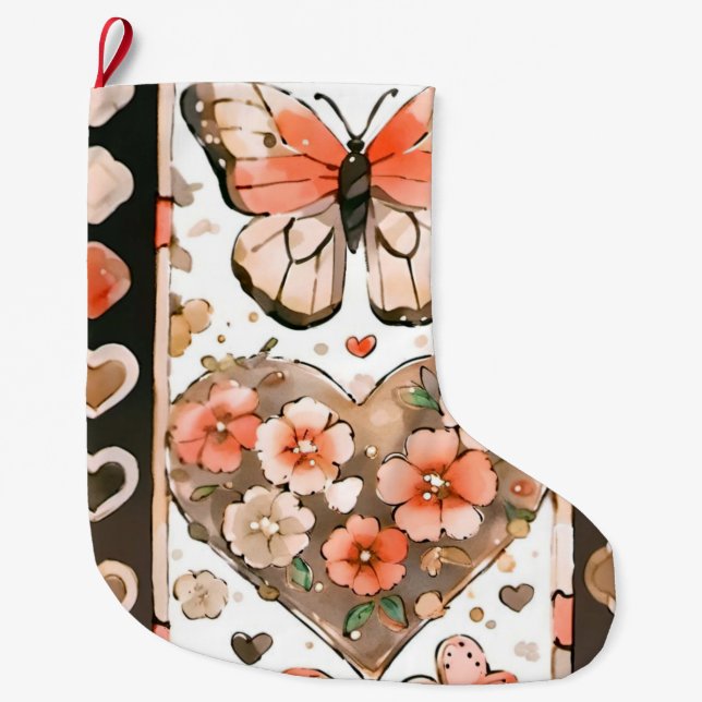 Butterflies, Hearts and Flowers Large Christmas Stocking (Front)
