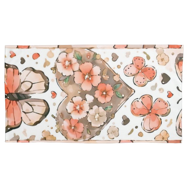 Butterflies, Hearts and Flowers Pillowcase (Front)