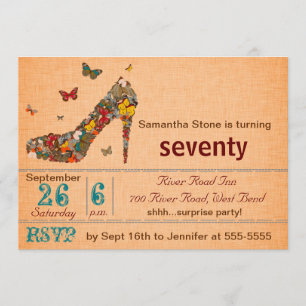 Butterflies High Heel 70th Birthday Invite
