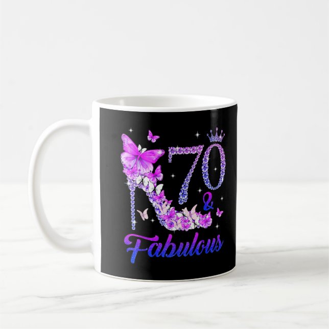 Butterflies High Heels 70 & Fabulous 70th Birthday Coffee Mug (Left)