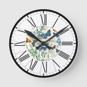 Butterflies Illustration Round Clock