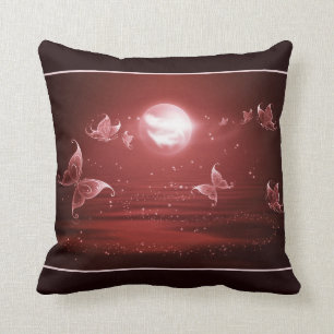 Butterflies in Crimson Moonlight Throw Pillow