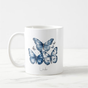 Butterflies in Delft Blue, customizable Coffee Mug