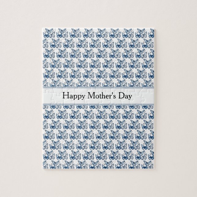 Butterflies in Delft Blue, customizable Jigsaw Puzzle (Vertical)