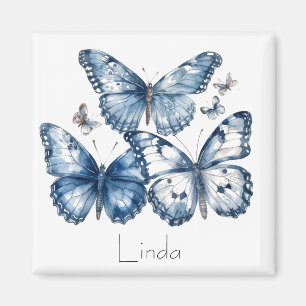 Butterflies in Delft Blue, customizable Magnet