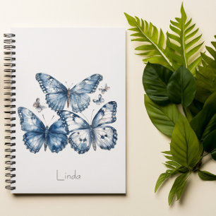 Butterflies in Delft Blue, customizable Notebook