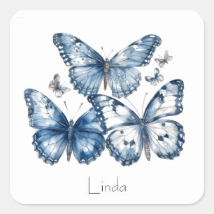Butterflies in Delft Blue, customizable  Square Sticker