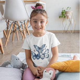 Butterflies in Delft Blue, customizable T-Shirt