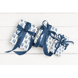 Butterflies in Delft Blue, customizable Wrapping Paper Sheet