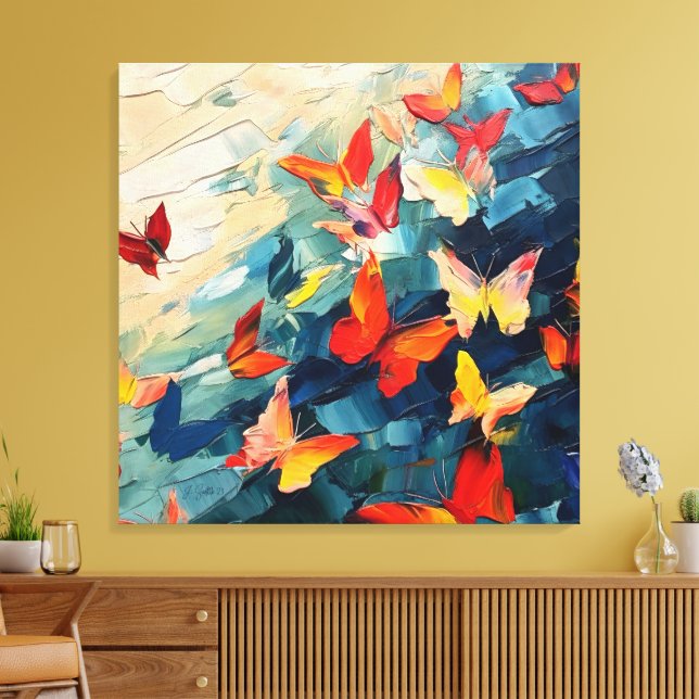 Butterflies in Motion – Expressive Abstract Flight Canvas Print (Insitu(LivingRoom))