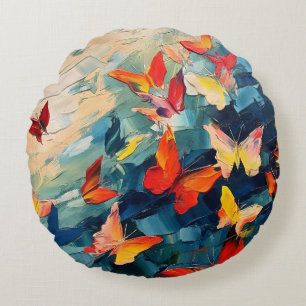 Butterflies in Motion – Expressive Abstract Flight Round Pillow