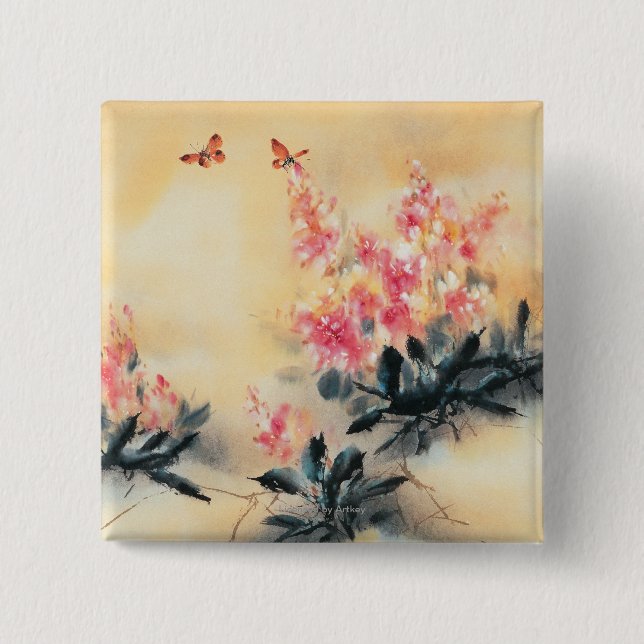 Butterflies in Spring 2 Inch Square Button (Front)
