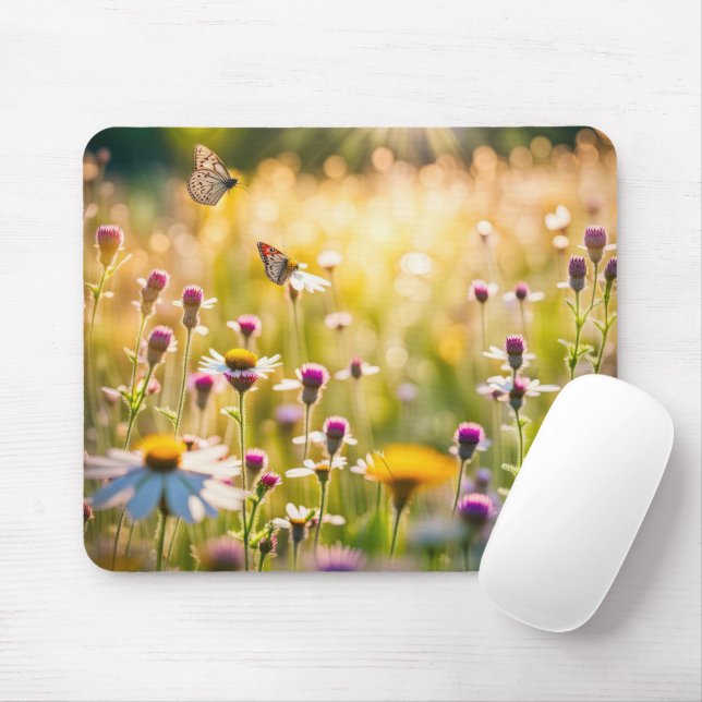 Butterflies In Wildflower Meadow Mouse Pad (With Mouse)