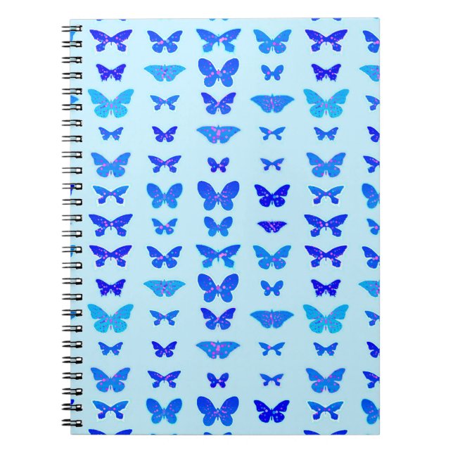 Butterflies, indigo, sky blue background notebook (Front)
