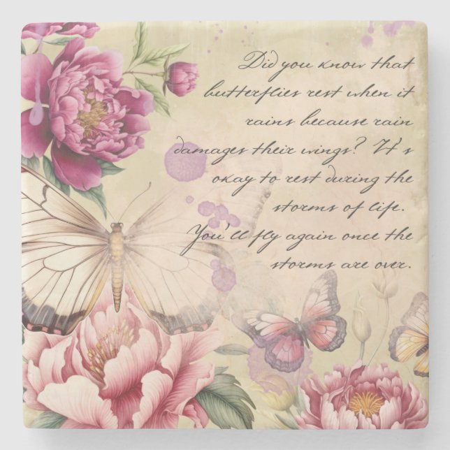 Butterflies & Inspiration Stone Coasters (Front)