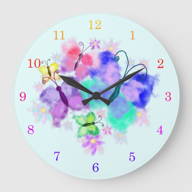 Butterflies - Joy - Spring - Customizable - Large Clock (Front)