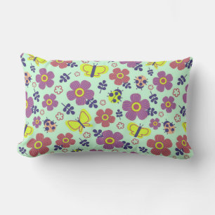 Butterflies, Ladybugs, Flowers, and Leaves Lumbar Pillow