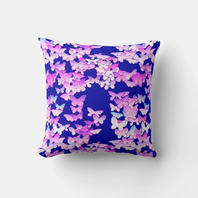 Butterflies, lavender and dark blue throw pillow (Front)
