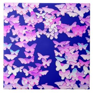 Butterflies, lavender and dark blue tile