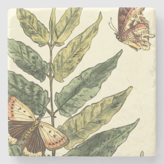 Butterflies & Leaves with Black Frame Stone Coaster (Front)