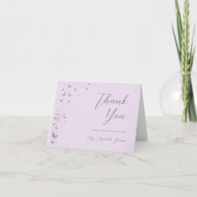 Butterflies Lilac Silver Bridal Shower Folded Thank You Card (Front)
