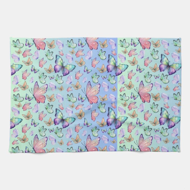 Butterflies Linear Gradient Background Pattern Kitchen Towel (Horizontal)