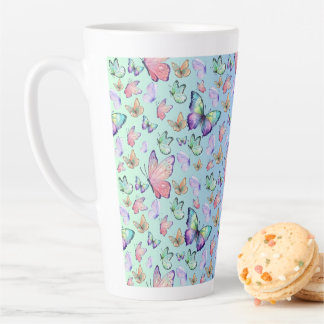Butterflies Linear Gradient Background Pattern Latte Mug