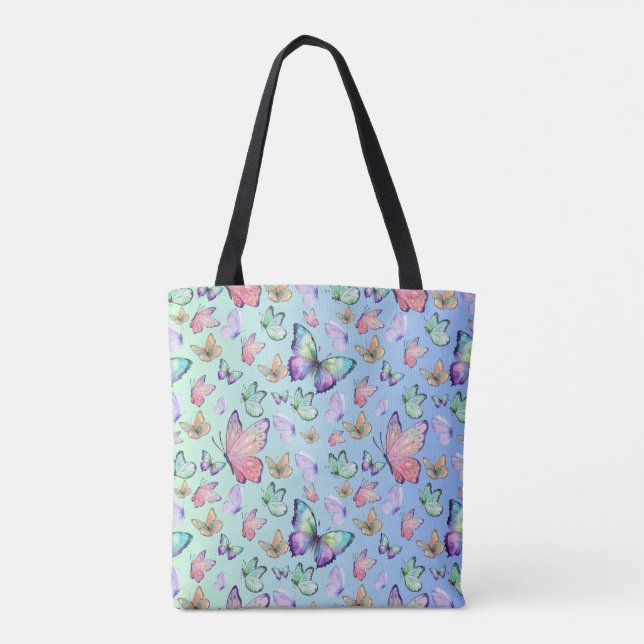 Butterflies Linear Gradient Background Pattern Tote Bag (Back)