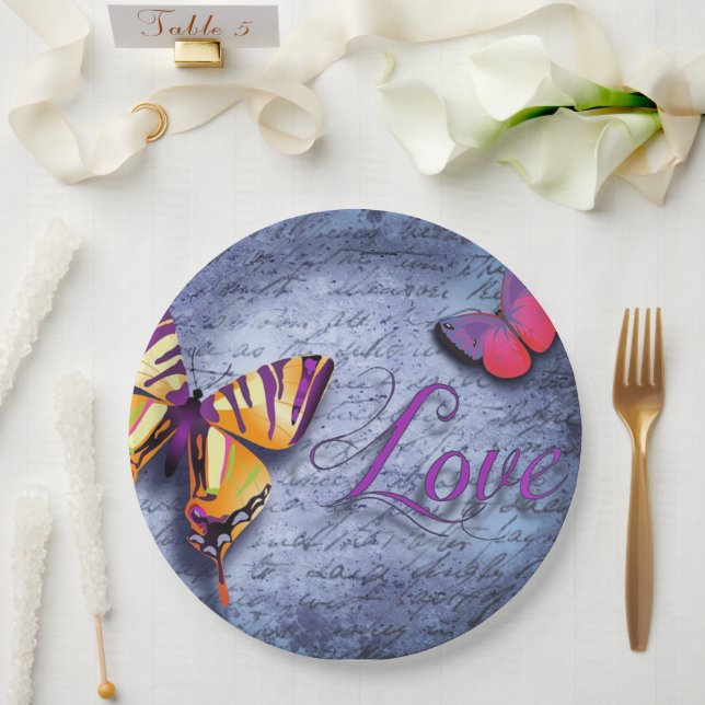Butterflies love blue paper plate (Wedding)