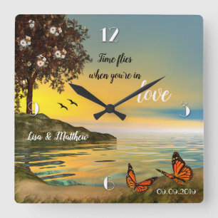 Butterflies Love Sunset Lake Wall Clock