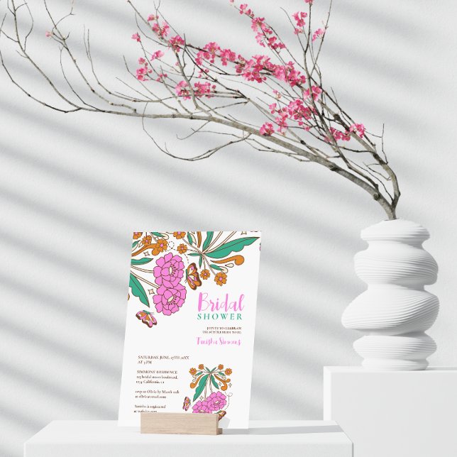 Butterflies Lovers Pink Floral Script Bridal Invitation (Creator Uploaded)