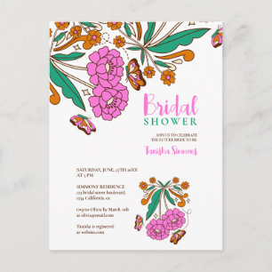 Butterflies Lovers Pink Floral Script Bridal Postcard