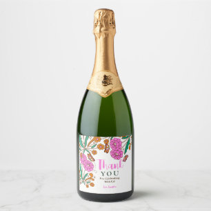 Butterflies Lovers Pink Floral Script Bridal Sparkling Wine Label