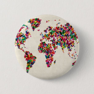 Butterflies Map of the World Map 2 Inch Round Button
