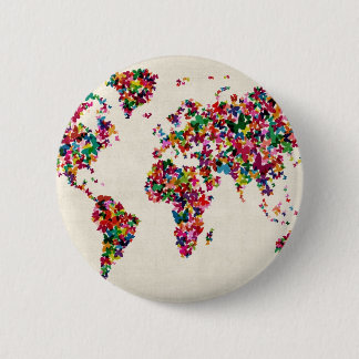 Butterflies Map of the World Map 2 Inch Round Button