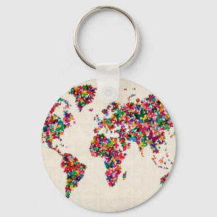 Butterflies Map of the World Map Keychain